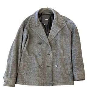 Hurley Mens Double Breasted Pea Coat Heather Grey Knit Jacket Large